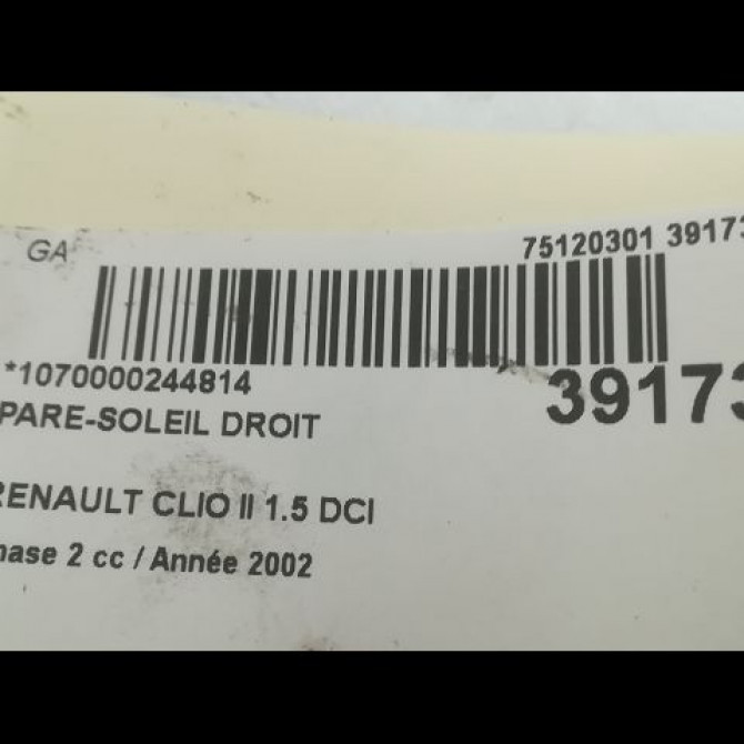 Pare-soleil droit occasion RENAULT CLIO II Phase 2 06-2001->07-2006 1.5 DCI 65ch 8200240038 3