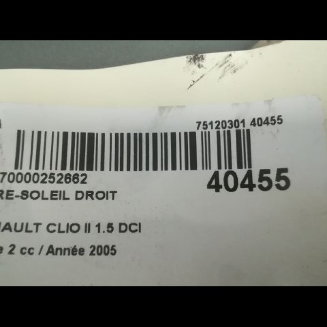 Pare-soleil droit occasion RENAULT CLIO II Phase 2 06-2001->07-2006 1.5 DCI 65ch 8200240038 3