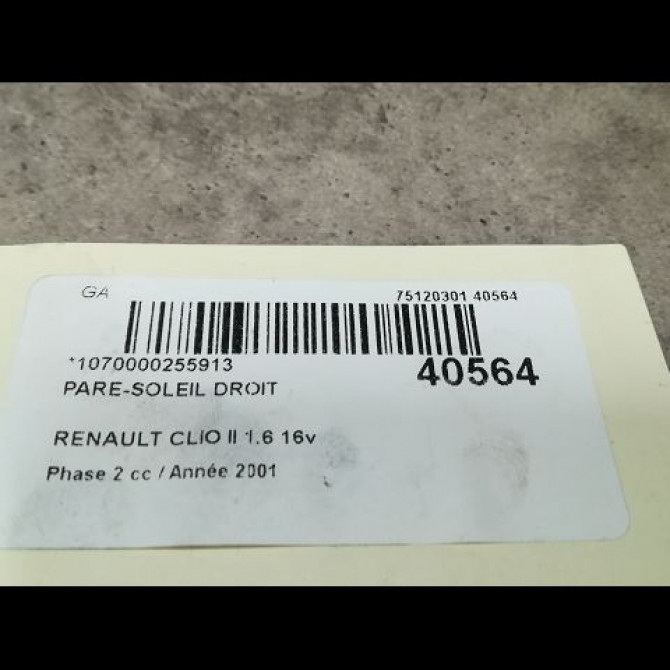 Pare-soleil droit occasion RENAULT CLIO II Phase 2 06-2001->07-2006 1.6 16v 7700433431 3