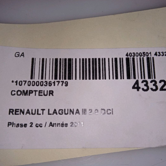 Compteur occasion RENAULT LAGUNA III Phase 2 11-2010->03-2013 2.0 DCI 16v 130ch 248109745R 5