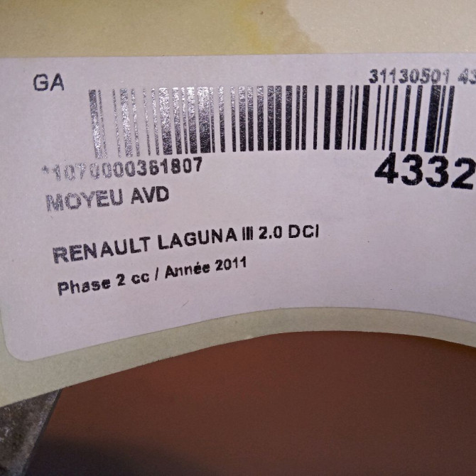 Moyeu avd occasion RENAULT LAGUNA III Phase 2 11-2010->03-2013 2.0 DCI 16v 130ch 402104630R 4