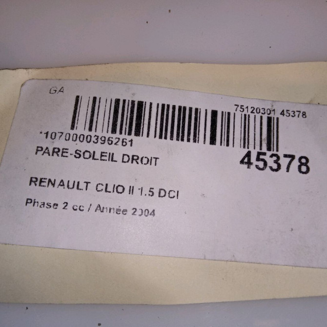 Pare-soleil droit occasion RENAULT CLIO II Phase 2 06-2001->07-2006 1.5 DCI 80ch 4