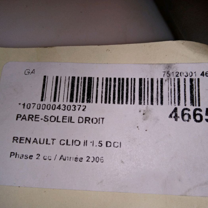 Pare-soleil droit occasion RENAULT CLIO II Phase 2 06-2001->07-2006 1.5 DCI 70ch 4