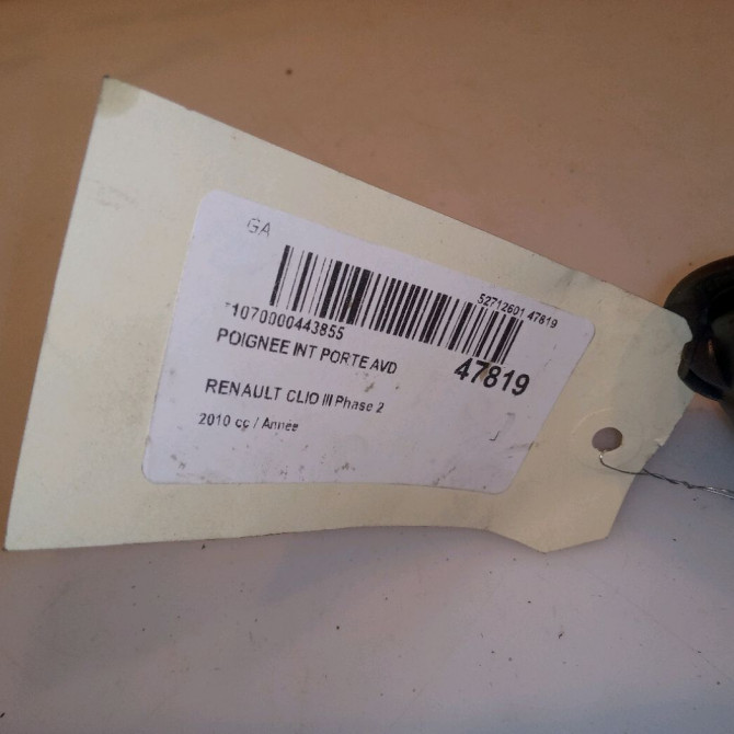 Poignee int porte avd occasion RENAULT CLIO III Phase 2 03-2009->12-2014 8201053833 4