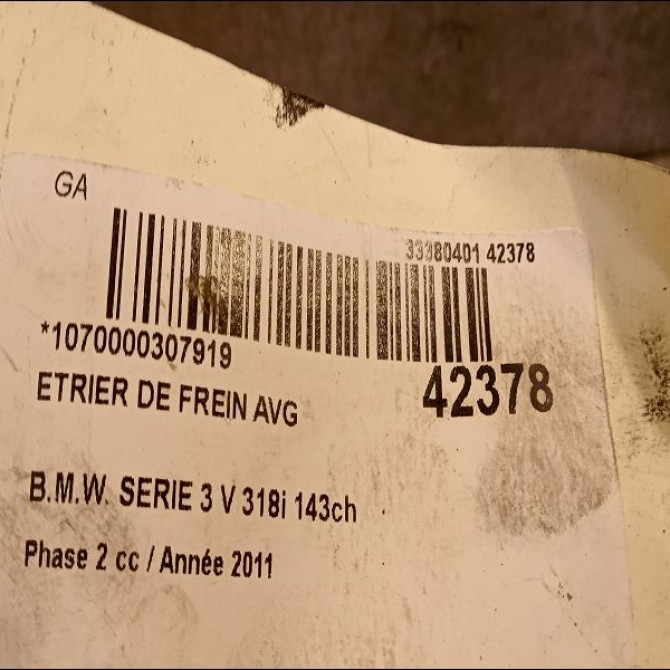 Etrier de frein avant gauche occasion B.M.W. SERIE 3 V Phase 2 09-2008->12-2011 318i 143ch 34116776527 3