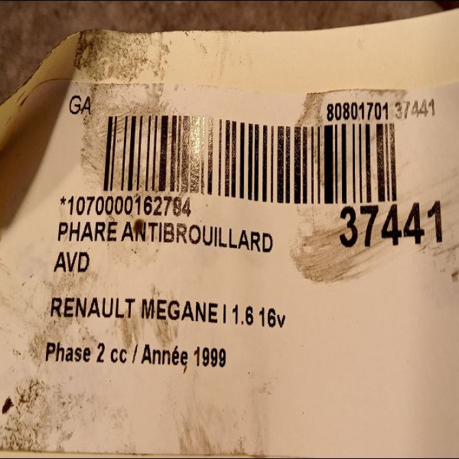 Phare antibrouillard avant droit occasion RENAULT MEGANE I Phase 2 03-1999->06-2003 1.6 16v 7701045717 3