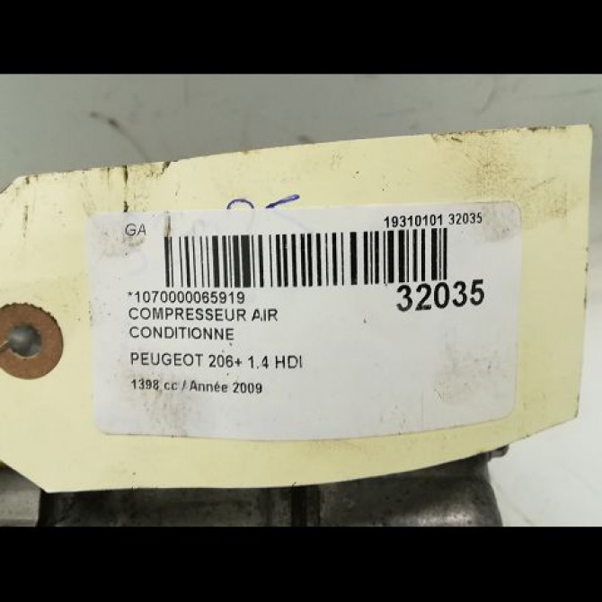 Compresseur air conditionne occasion PEUGEOT 206 + Phase 1 03-2009->05-2013 1.1i 8v 60ch 9800822280 5