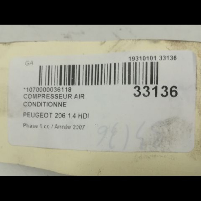 Compresseur air conditionne occasion PEUGEOT 206 Phase 1 09-1998->03-2009 1.4 HDI 9800822280 5
