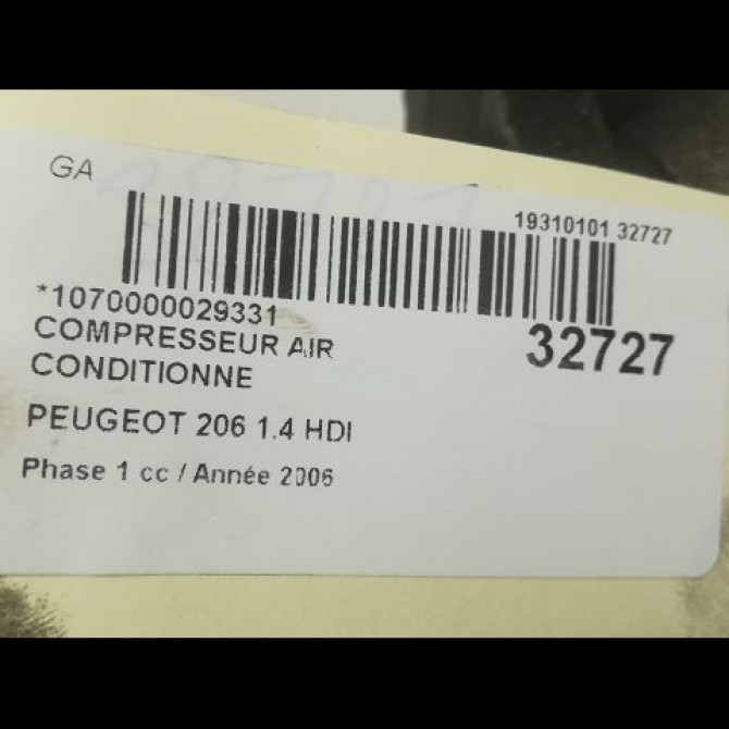 Compresseur air conditionne occasion PEUGEOT 206 Phase 1 09-1998->03-2009 1.4 HDI 9800822280 5