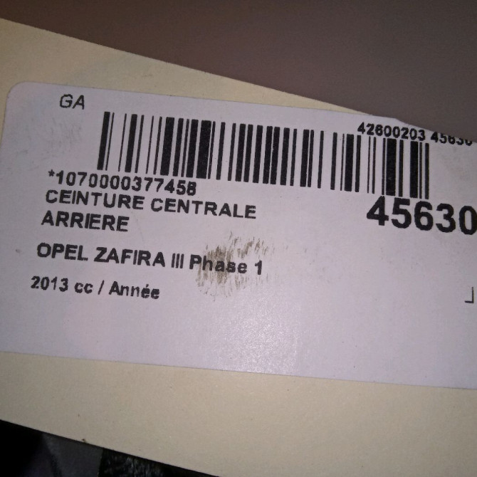 Ceinture centrale arriere occasion OPEL ZAFIRA III Phase 1 11-2011->... 39093550 5