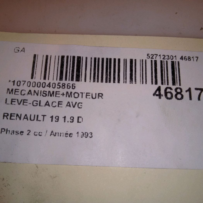 Mecanisme+moteur leve-glace avg occasion RENAULT 19 Phase 2 04-1992->04-1997 1.9 D 7700785633 5