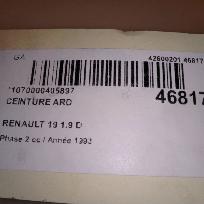 Ceinture arrière droite occasion RENAULT 19 Phase 2 04-1992->04-1997 1.9 D 7700791289 4