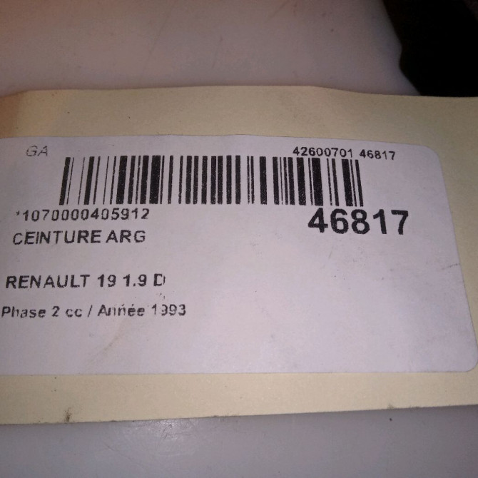 Ceinture arrière gauche occasion RENAULT 19 Phase 2 04-1992->04-1997 1.9 D 7700791289 4
