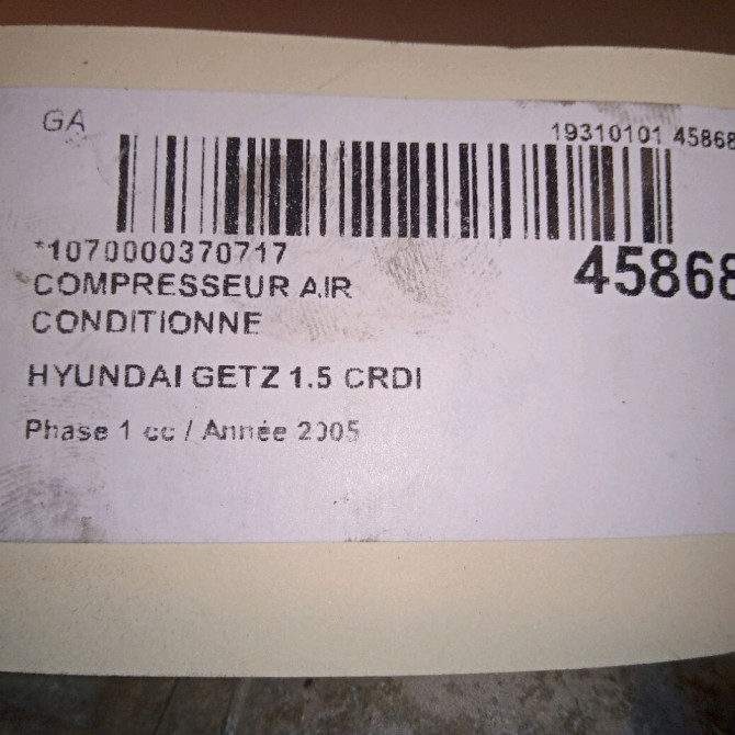 Compresseur air conditionne occasion HYUNDAI GETZ Phase 1 09-2002->11-2005 1.5 CRDI 9770125200 8