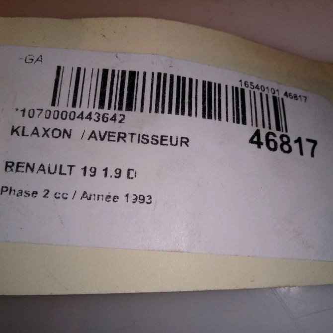 Klaxon  / avertisseur occasion RENAULT 19 Phase 2 04-1992->04-1997 1.9 D 7701207276 4