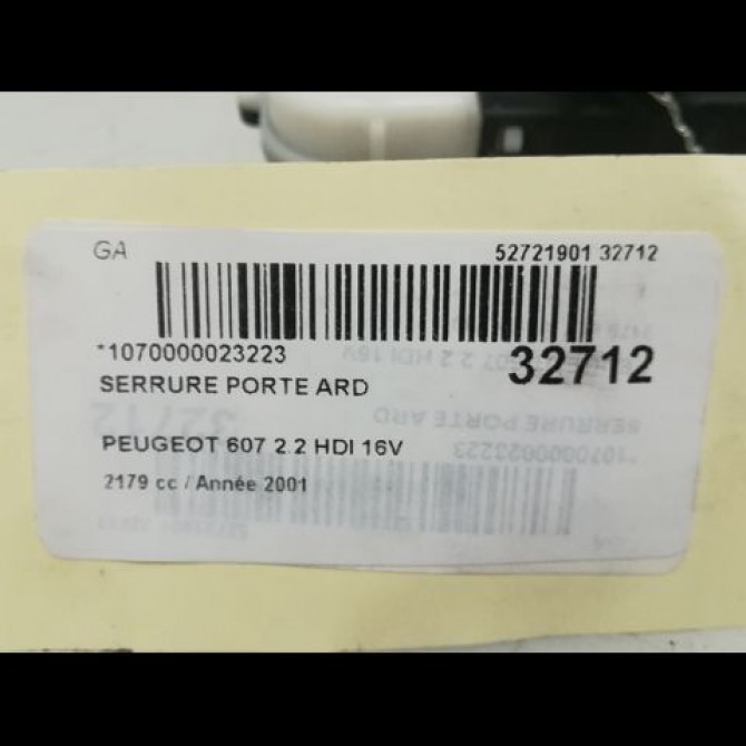 Serrure porte ard occasion PEUGEOT 607 Phase 1 11-1999->09-2004 2.2 HDI 913898 4
