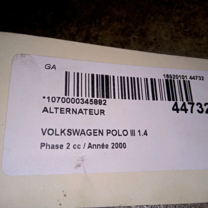 Alternateur occasion VOLKSWAGEN POLO III Phase 2 11-1999->12-2001 1.4 36903018AX 4