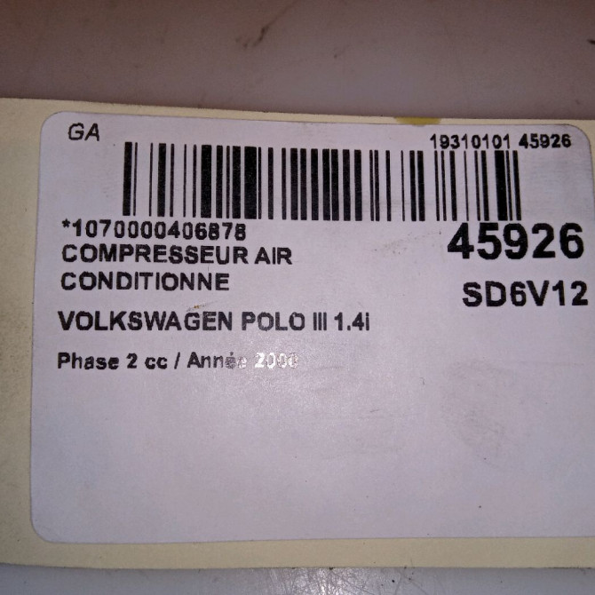 Compresseur air conditionne occasion VOLKSWAGEN POLO III Phase 2 11-1999->12-2001 1.4i 8v 60ch 6N0820803C 7