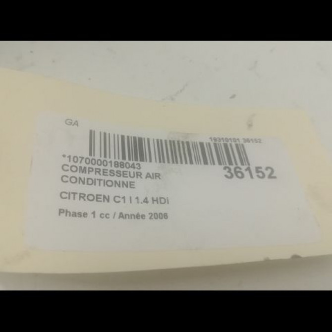 Compresseur air conditionne occasion CITROEN C1 I Phase 1 06-2005->11-2008 1.4 HDi 6453RK 3