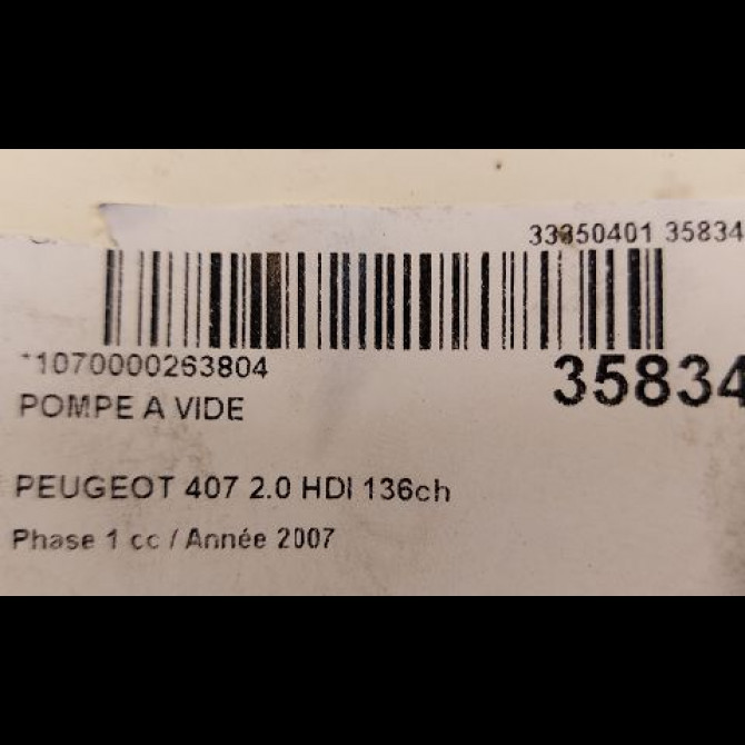 Pompe a vide occasion PEUGEOT 407 Phase 1 04-2004->07-2008 2.0 HDI 136ch 9801888780 3