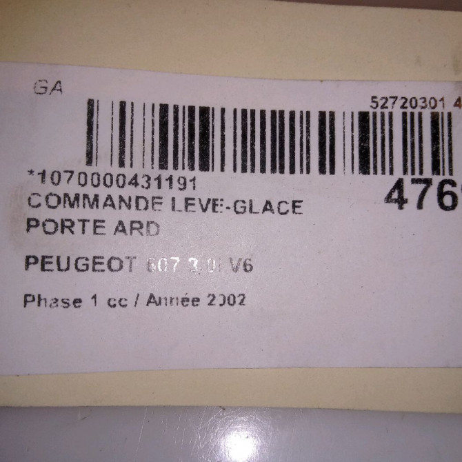 Commande leve-glace porte arrière droite occasion PEUGEOT 607 Phase 1 11-1999->09-2004 3.0i V6 655471 5