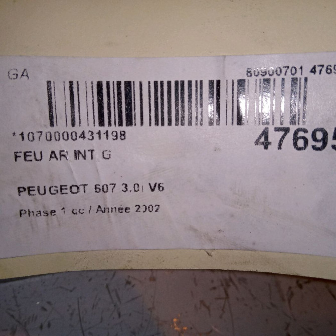 Feu arrière interieur gauche occasion PEUGEOT 607 Phase 1 11-1999->09-2004 3.0i V6 6350N2 4