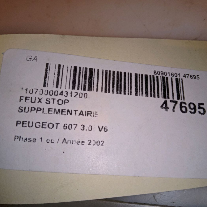 Feux stop supplementaire occasion PEUGEOT 607 Phase 1 11-1999->09-2004 3.0i V6 6351V8 4