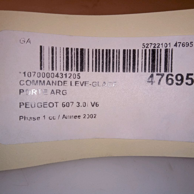 Commande leve-glace porte arrière gauche occasion PEUGEOT 607 Phase 1 11-1999->09-2004 3.0i V6 655471 5
