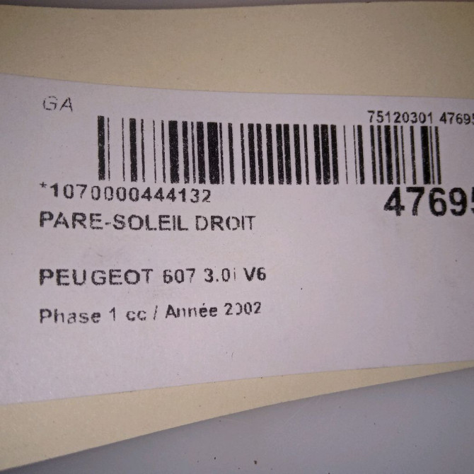 Pare-soleil droit occasion PEUGEOT 607 Phase 1 11-1999->09-2004 3.0i V6 8143KX 4