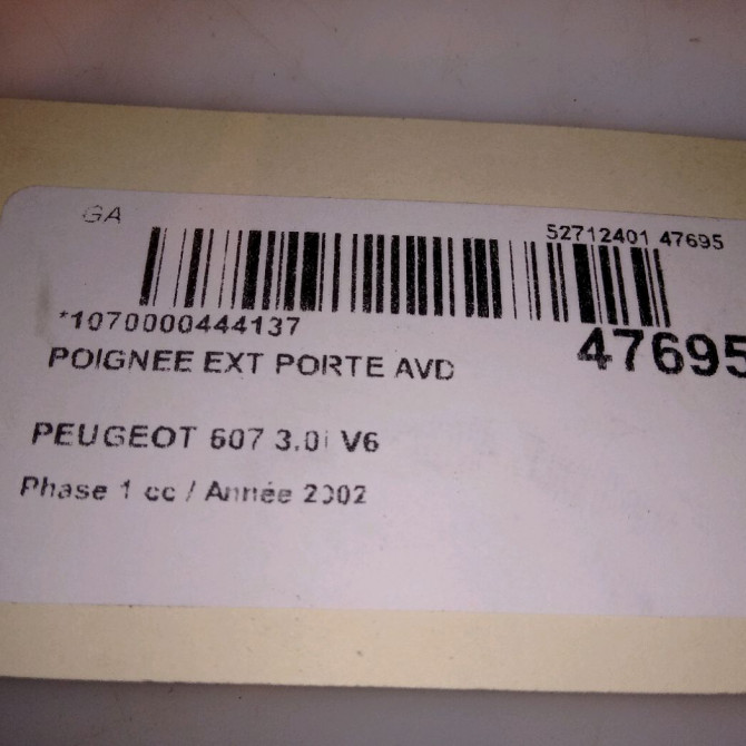 Poignee ext porte avd occasion PEUGEOT 607 Phase 1 11-1999->09-2004 3.0i V6 9101Q5 4