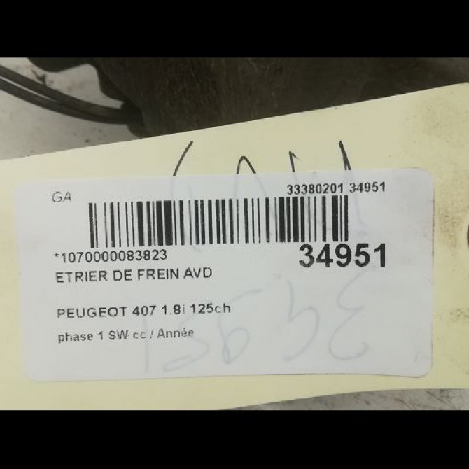 Etrier de frein avant droit occasion PEUGEOT 407 phase 1 SW 07-2004->07-2008 1.8i 125ch 4401H3 3