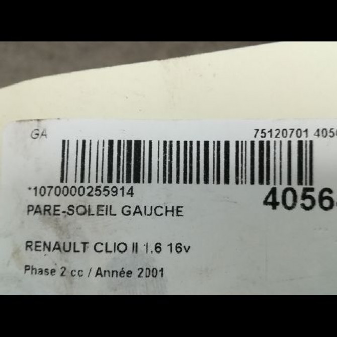 Pare-soleil gauche occasion RENAULT CLIO II Phase 2 06-2001->07-2006 1.6 16v 7700433427 3