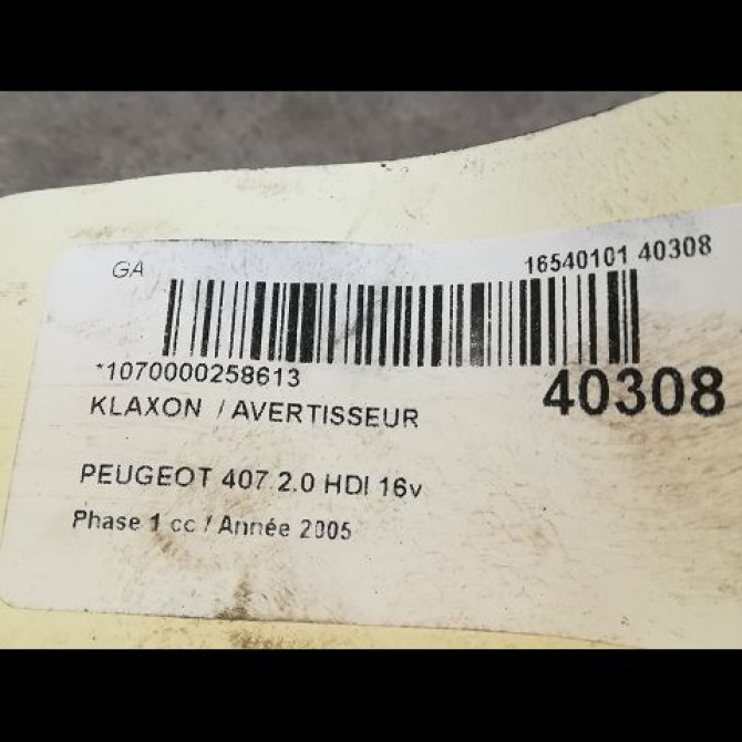 Klaxon  / avertisseur occasion PEUGEOT 407 Phase 1 04-2004->07-2008 2.0 HDI 16v 136ch 6236J2 2