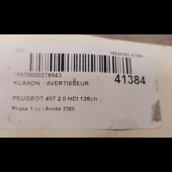 Klaxon  / avertisseur occasion PEUGEOT 407 Phase 1 04-2004->07-2008 2.0 HDI 136ch 6236J2 3