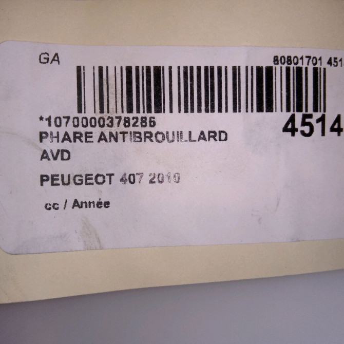Phare antibrouillard avant droit occasion PEUGEOT 407 6206L3 5