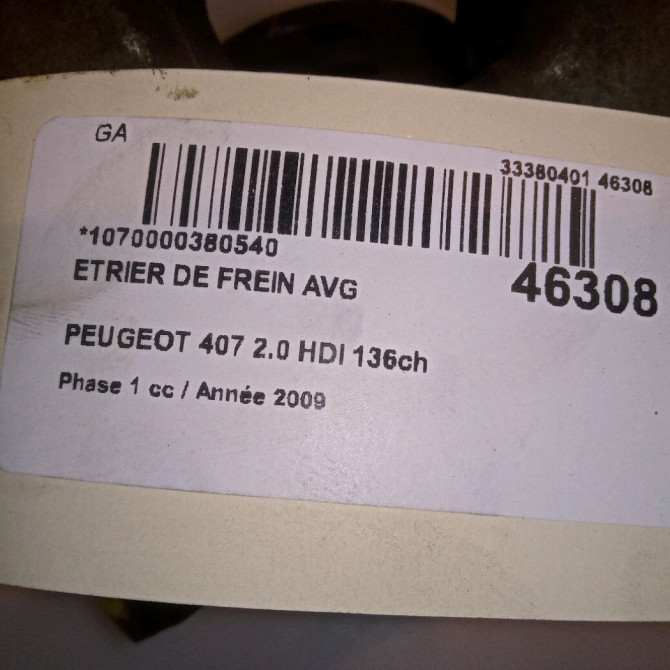 Etrier de frein avant gauche occasion PEUGEOT 407 Phase 1 04-2004->07-2008 2.0 HDI 136ch 4401H2 4