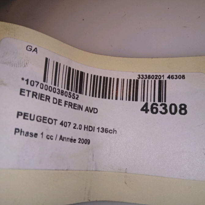 Etrier de frein avant droit occasion PEUGEOT 407 Phase 1 04-2004->07-2008 2.0 HDI 136ch 4401H3 4