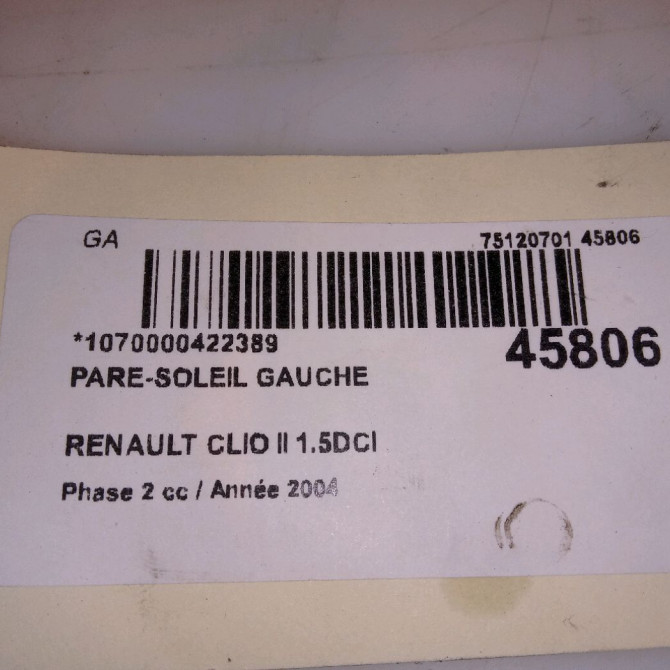 Pare-soleil gauche occasion RENAULT CLIO II Phase 2 06-2001->07-2006 1.5DCI 100ch 4