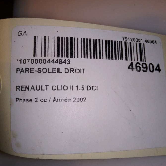 Pare-soleil droit occasion RENAULT CLIO II Phase 2 06-2001->07-2006 1.5 DCI 65ch 4