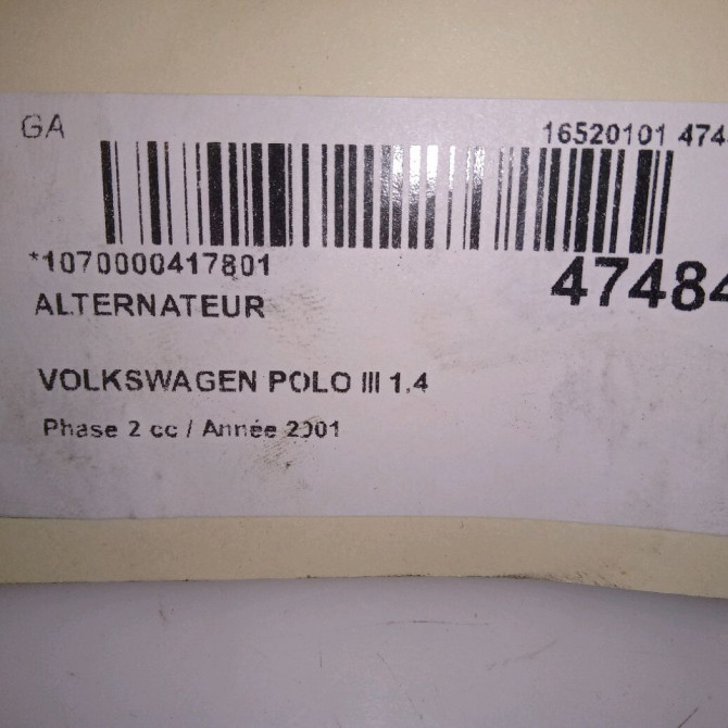 Alternateur occasion VOLKSWAGEN POLO III Phase 2 11-1999->12-2001 1.4 36903018AX 7