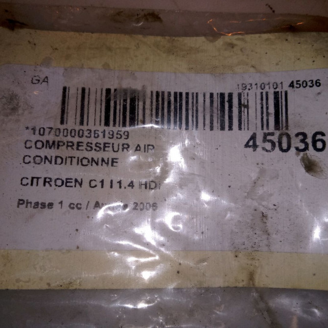 Compresseur air conditionne occasion CITROEN C1 I Phase 1 06-2005->11-2008 1.4 HDi 6453RK 7