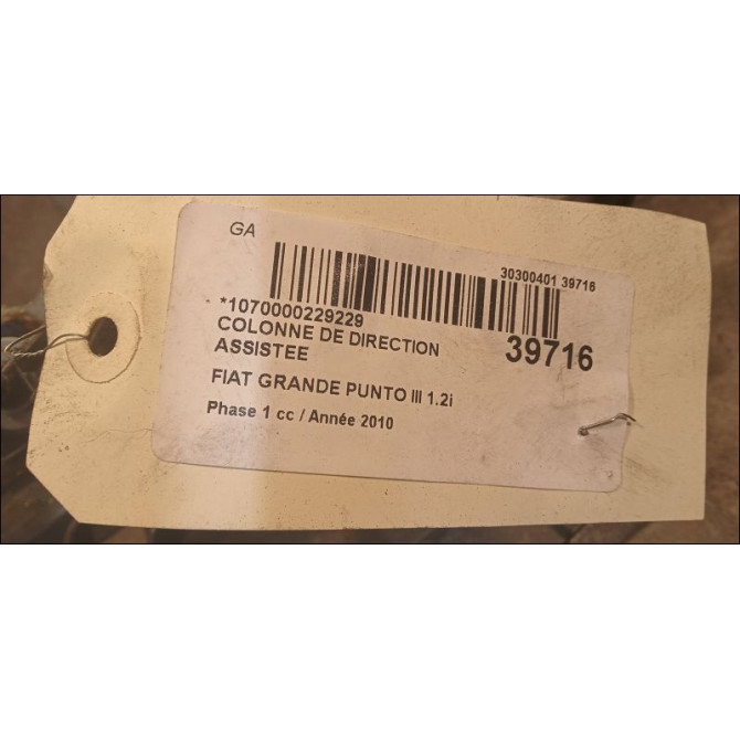 Colonne de direction assistee occasion FIAT GRANDE PUNTO III Phase 1 09-2005->12-2013 1.2i 65ch 51864708 4