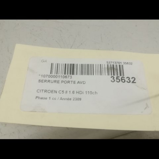 Serrure porte arg occasion CITROEN C5 II Phase 1 04-2008->... 1.6 HDi 110ch 9800618780 5
