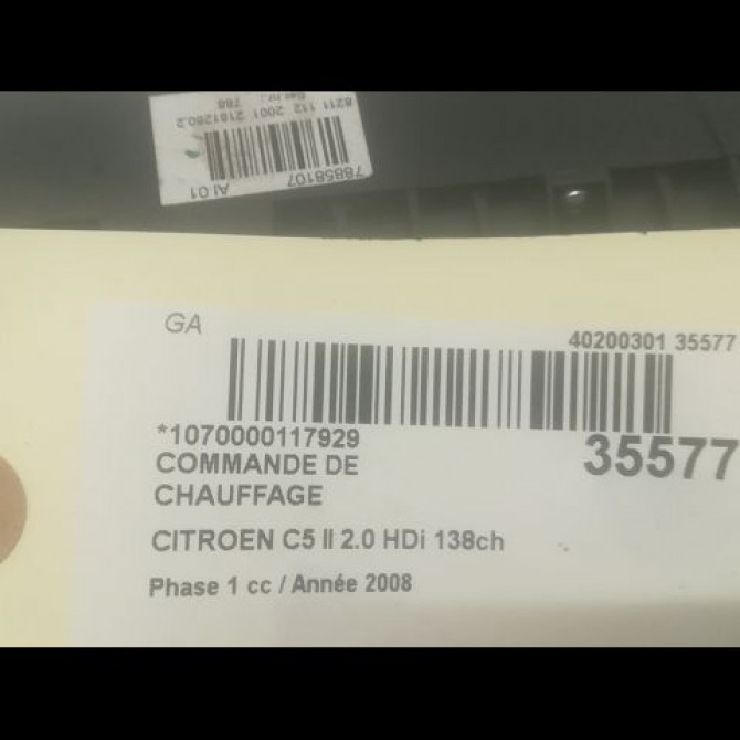 Commande de chauffage occasion CITROEN C5 II Phase 1 04-2008->... 2.0 HDi 138ch 6452H7 3