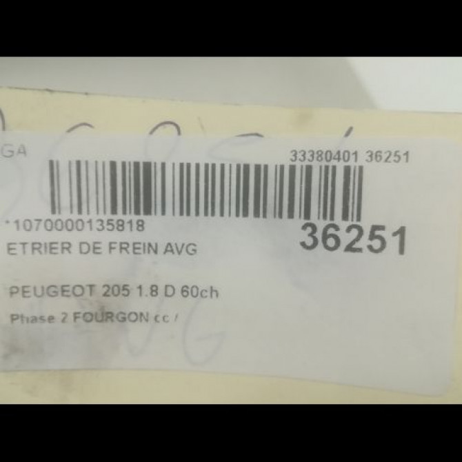 Etrier de frein avant gauche occasion PEUGEOT 205 Phase 2 FOURGON 03-1994->12-1996 1.8 D 60ch 3