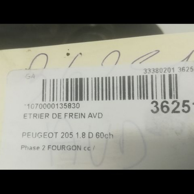 Etrier de frein avant droit occasion PEUGEOT 205 Phase 2 FOURGON 03-1994->12-1996 1.8 D 60ch 3