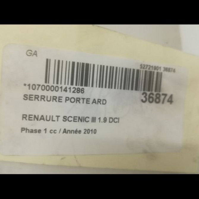Serrure porte ard occasion RENAULT SCENIC III Phase 1 04-2009->11-2011 1.9 DCI 130ch 825020033R 5