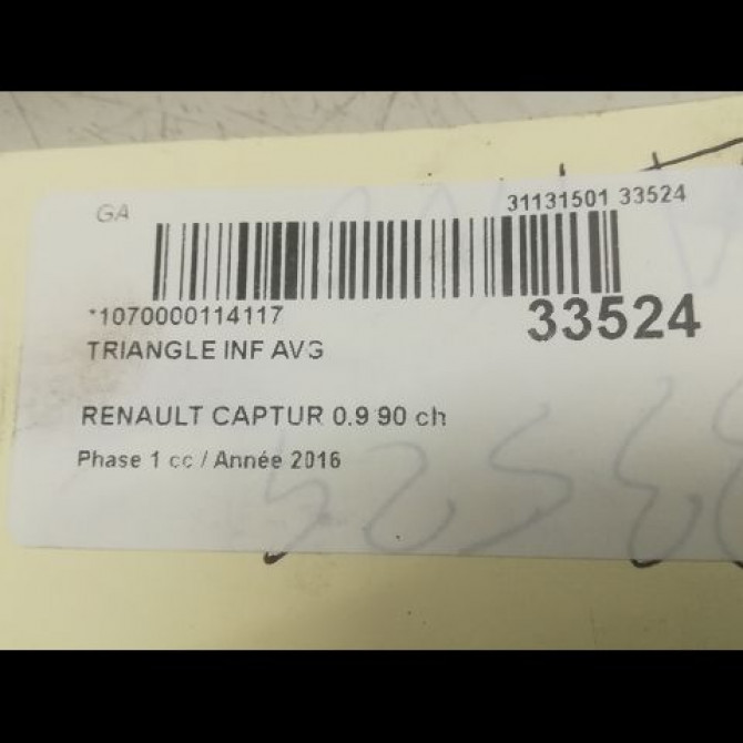 Triangle inf avg occasion RENAULT CAPTUR Phase 1 02-2013->... 0.9 90 ch 545053170R 3