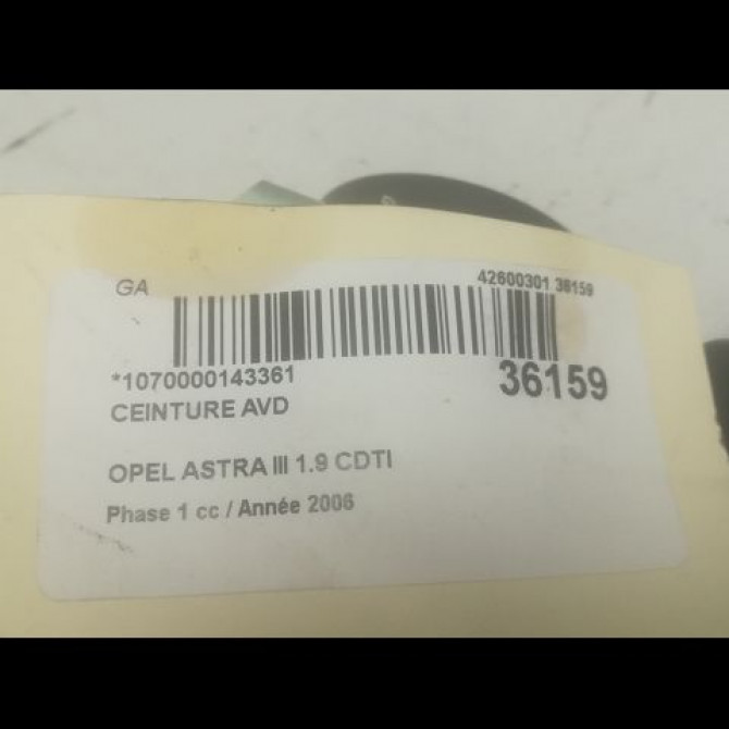 Ceinture avant droite occasion OPEL ASTRA III ASTRA III Phase 1 2004-04-01->2006-12-31 1.9 CDTI 120ch 13253566 4