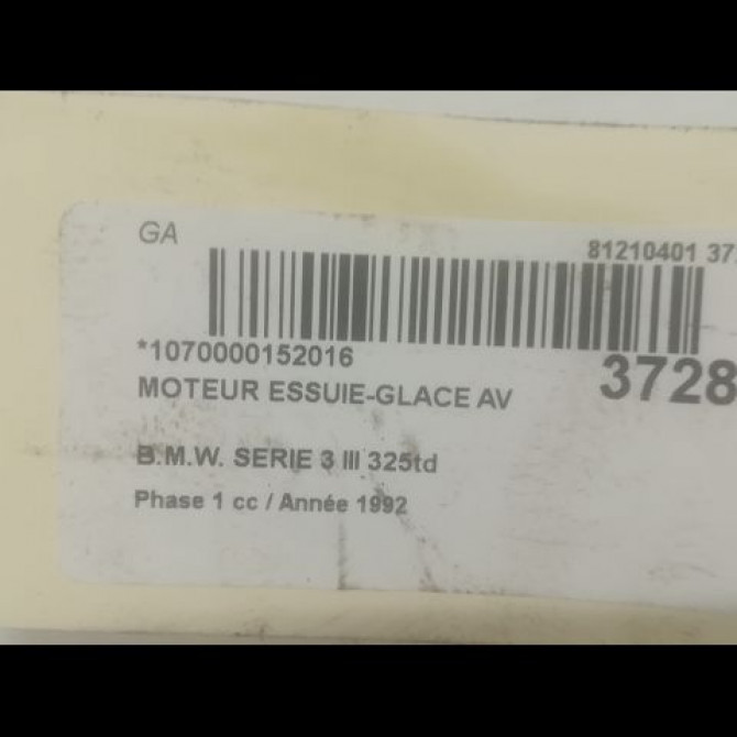 Moteur essuie-glace avant occasion B.M.W. SERIE 3 III Phase 1 01-1991->04-1998 325td 3
